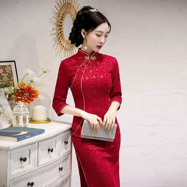 ethnic clothing women floral lace cheongsam embroidery oriental qipao mandarin collar chinese dress elegant short sleeve banquet gwon, Red
ethnic clothing women floral lace cheongsam embroidery oriental qipao mandarin collar chinese dress elegant short sleeve banquet gwon, Red