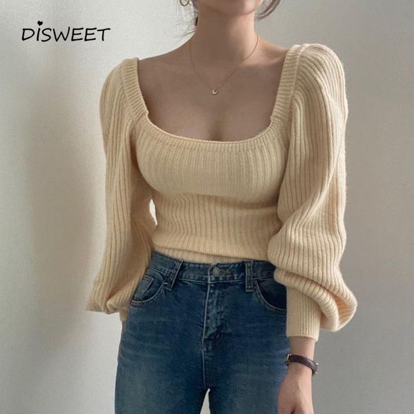 women's sweaters square neck knitted sweater woman simple puff sleeve solid loose women simplicity long slim 2021, White;black
women's sweaters square neck knitted sweater woman simple puff sleeve solid loose women simplicity long slim 2021, White;black