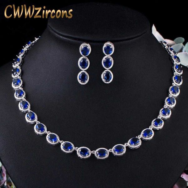 white gold color round royal blue cubic zircon crystal big necklace and earrings jewelry sets for women wedding t481 210714, Silver
white gold color round royal blue cubic zircon crystal big necklace and earrings jewelry sets for women wedding t481 210714, Silver