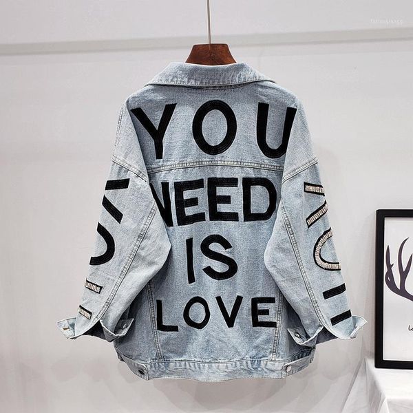 women's jackets street wear spring vintage letter embroidery beading diamond denim jacket women casual ropa de mujer loose washed blue, Black;brown
women's jackets street wear spring vintage letter embroidery beading diamond denim jacket women casual ropa de mujer loose washed blue, Black;brown