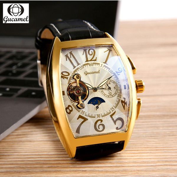 wristwatches watch men tourbillon automatic mechanical watches gucamel brand leather strap luxury business men`s clock male gift g065, Slivery;brown
wristwatches watch men tourbillon automatic mechanical watches gucamel brand leather strap luxury business men`s clock male gift g065, Slivery;brown