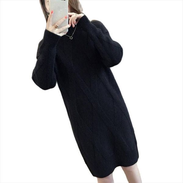 womens fashion winter sweater high collar female loose thick long paragraph bottoming knit dress, White;black
womens fashion winter sweater high collar female loose thick long paragraph bottoming knit dress, White;black