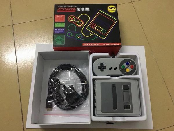 super mini family tv 8 bit snes retro classic hd output player built-in 621 games with retail box portable players game