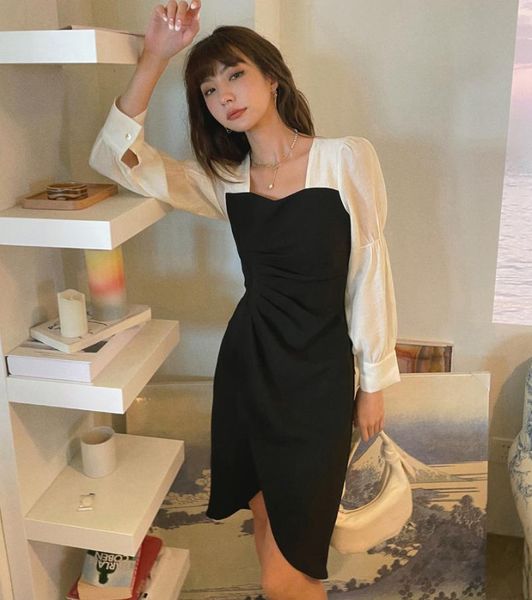 casual dresses 2021 women spring high waist patchwork mini korean elegant slim irregular vintage vestidos, Black;gray
casual dresses 2021 women spring high waist patchwork mini korean elegant slim irregular vintage vestidos, Black;gray