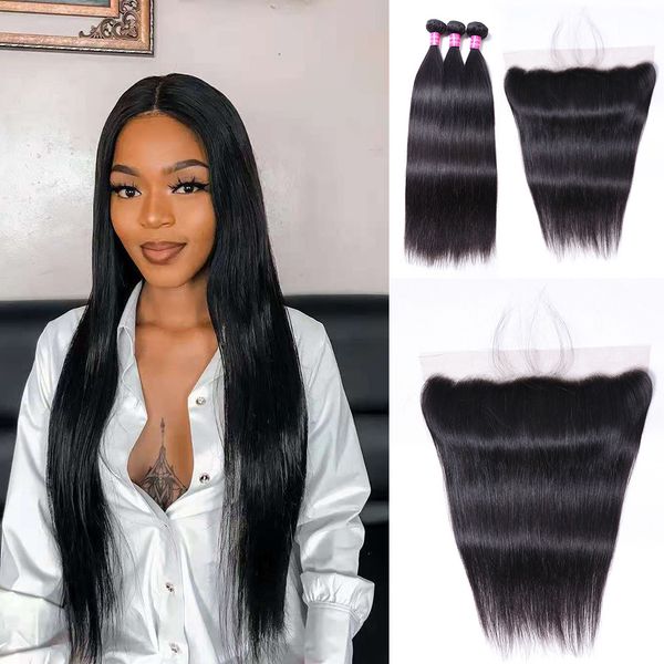 Straight 3 Bundles With Lace Frontal 13x4 Human Hair 3 Bundles With Transparent Swiss Lace 10-30 Inch Hair Extensions Natural Color, Black
Straight 3 Bundles With Lace Frontal 13x4 Human Hair 3 Bundles With Transparent Swiss Lace 10-30 Inch Hair Extensions Natural Color, Black