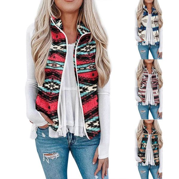 women's vests women fashion vest winter plush zipper vintage print sleeveless lapel coat with pocket, Black;white
women's vests women fashion vest winter plush zipper vintage print sleeveless lapel coat with pocket, Black;white