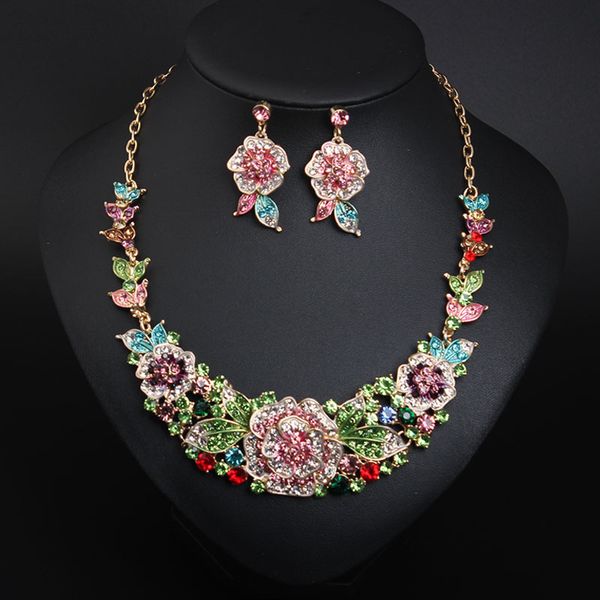 colorful flower rhine-stone collarbone necklace earring set light luxury dress accessories, Silver
colorful flower rhine-stone collarbone necklace earring set light luxury dress accessories, Silver
