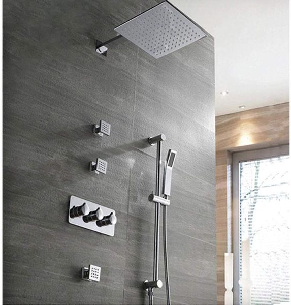bathroom faucet10 inch 4-way rain shower heads system brass faucets in chrome finish,rough-in valve and trim included sets
