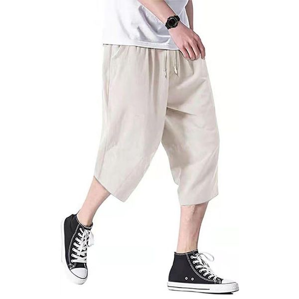 men's loose fitting capris summer solid color oversized cotton pants fashion irregular deep pocket drawstring, Black
men's loose fitting capris summer solid color oversized cotton pants fashion irregular deep pocket drawstring, Black