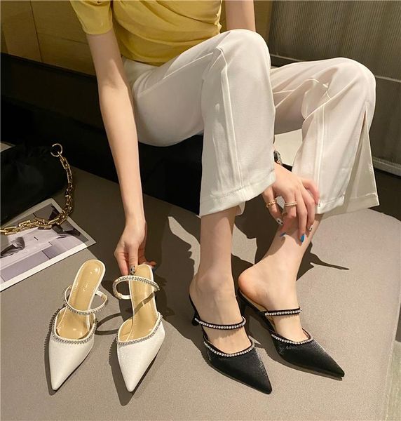 slippers fashion baotou half female high-heeled outer wear 2021 pointed rhinestone white stiletto sandals and, Black
slippers fashion baotou half female high-heeled outer wear 2021 pointed rhinestone white stiletto sandals and, Black