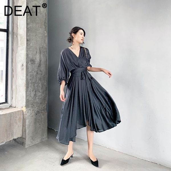casual dresses deat woman midi dress gray solid chiffon v collar seven sleeve belt high waist slim vintage style 2021 summer 15xm174, Black;gray
casual dresses deat woman midi dress gray solid chiffon v collar seven sleeve belt high waist slim vintage style 2021 summer 15xm174, Black;gray