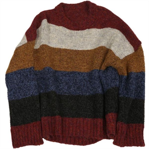 retro round neck pullover korean style wool striped sweater 2021 long sleeve knitted jumper women's sweaters, White;black
retro round neck pullover korean style wool striped sweater 2021 long sleeve knitted jumper women's sweaters, White;black