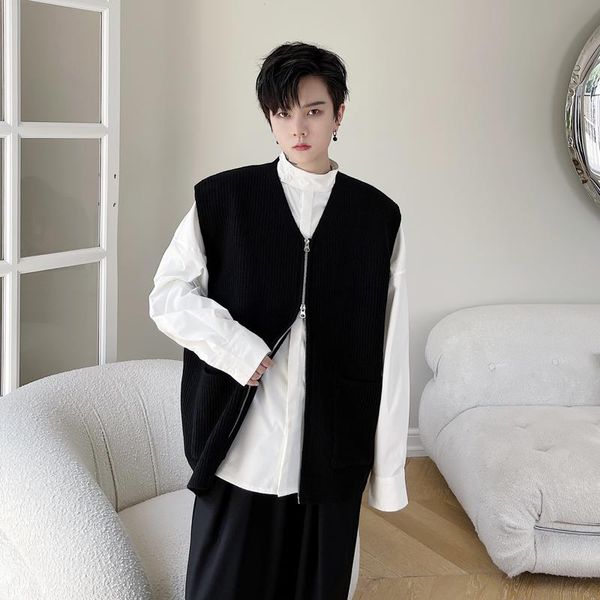 men's vests men double head zipper knitted vest cardigan vintage fashion loose casual sleeveless sweater jacket man women waistcoat kni, Black;white
men's vests men double head zipper knitted vest cardigan vintage fashion loose casual sleeveless sweater jacket man women waistcoat kni, Black;white