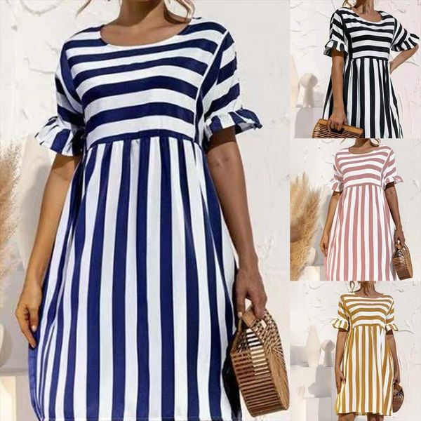 casual striped high waist womens dresses short ruffle sleeve midi summer loose knee length party robe, Black;gray
casual striped high waist womens dresses short ruffle sleeve midi summer loose knee length party robe, Black;gray