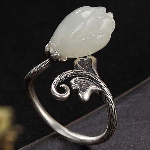 sterling silver original natural hetian jade white magnolia flower vintage high-end creative open female ring cluster rings, Golden;silver
sterling silver original natural hetian jade white magnolia flower vintage high-end creative open female ring cluster rings, Golden;silver