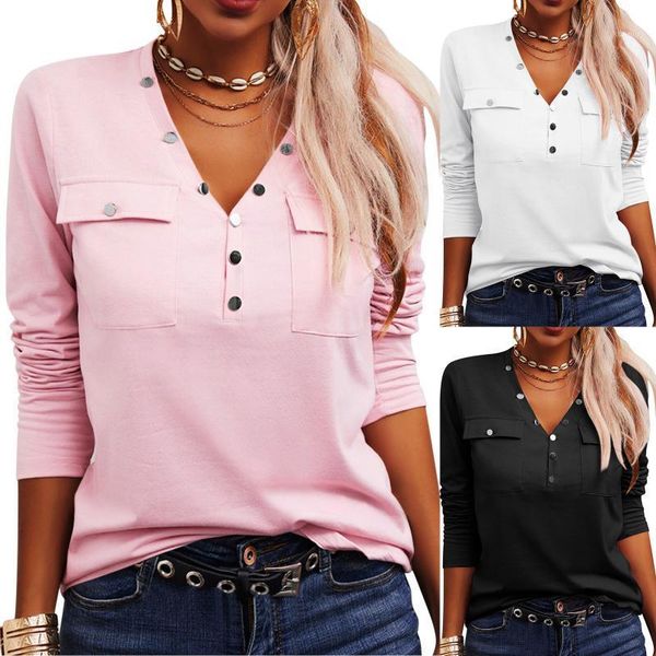 women's blouses & shirts large size shirt blouse casual solid pocket long sleeve button v-neck harajuku women blusas femininas, White
women's blouses & shirts large size shirt blouse casual solid pocket long sleeve button v-neck harajuku women blusas femininas, White