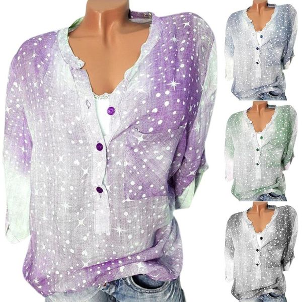 women's blouses & shirts vicabo long sleeve shirt women plus size gradient printed color patchwork blouse female chest pocket v neck bu, White 
women's blouses & shirts vicabo long sleeve shirt women plus size gradient printed color patchwork blouse female chest pocket v neck bu, White