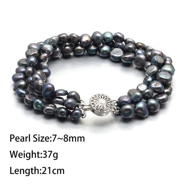 link, chain 7-8mm three rows of double-sided light pearl round copper accessories boutique bracelet romantic noble gift, Black
link, chain 7-8mm three rows of double-sided light pearl round copper accessories boutique bracelet romantic noble gift, Black