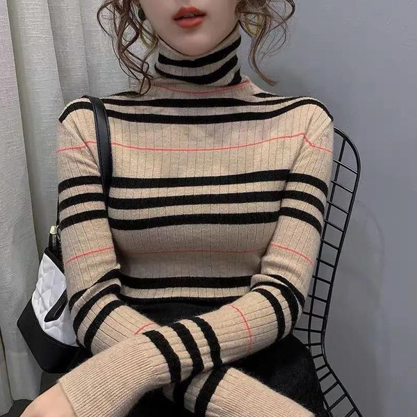 women's sweaters tsxt 2021 fall and winter long sleeve high collar elastic comfortable stripe korean knitted sweater, White;black
women's sweaters tsxt 2021 fall and winter long sleeve high collar elastic comfortable stripe korean knitted sweater, White;black