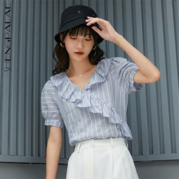 blue ruffle blouse women's summer v-neck linen cotton loose stripe puff short sleeve female fashion 5c769 210427, White
blue ruffle blouse women's summer v-neck linen cotton loose stripe puff short sleeve female fashion 5c769 210427, White