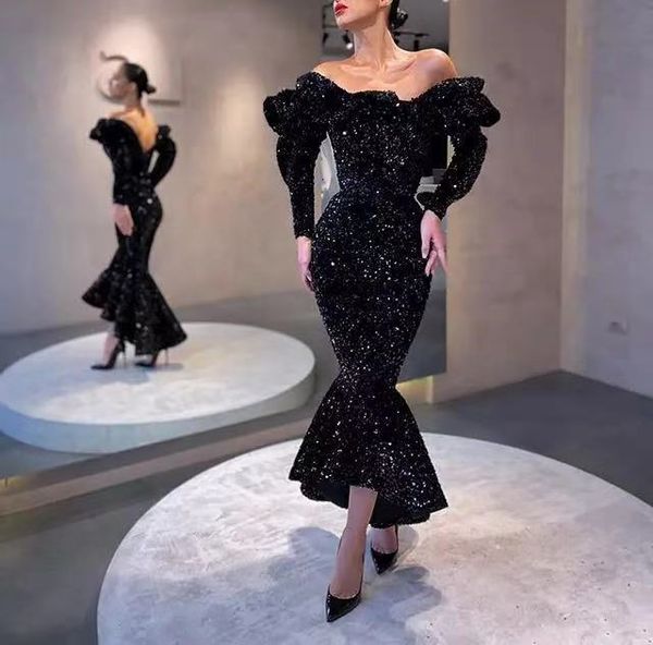 dress women's slim black sequins ruffled strapless fashion design party dinner elegant long dress, Black;gray
dress women's slim black sequins ruffled strapless fashion design party dinner elegant long dress, Black;gray