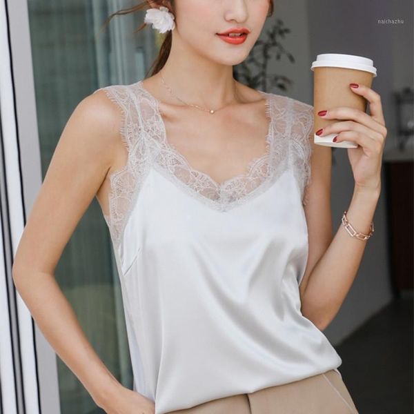 women's tanks & camis korean fashion silk women satin v-neck camisole plus size woman lace sleeveless tees, White
women's tanks & camis korean fashion silk women satin v-neck camisole plus size woman lace sleeveless tees, White