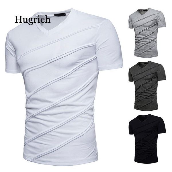 men's t-shirts summer large size pleated slim solid color short-sleeved casual sports t-shirt, White;black 
men's t-shirts summer large size pleated slim solid color short-sleeved casual sports t-shirt, White;black