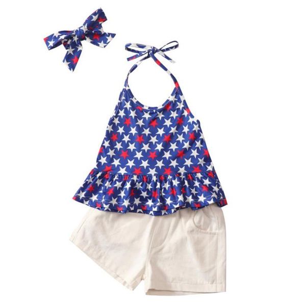 months to 6 years summer 3pcs kids tracksuit girls star print lace-up halter neck tank solid color shorts hairband clothing sets, White
months to 6 years summer 3pcs kids tracksuit girls star print lace-up halter neck tank solid color shorts hairband clothing sets, White