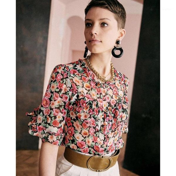 women's blouses & shirts flowy fluid cut women floral print short sleeve o neck 2021 summer elegant chic vintage tunic chemises femme, White
women's blouses & shirts flowy fluid cut women floral print short sleeve o neck 2021 summer elegant chic vintage tunic chemises femme, White