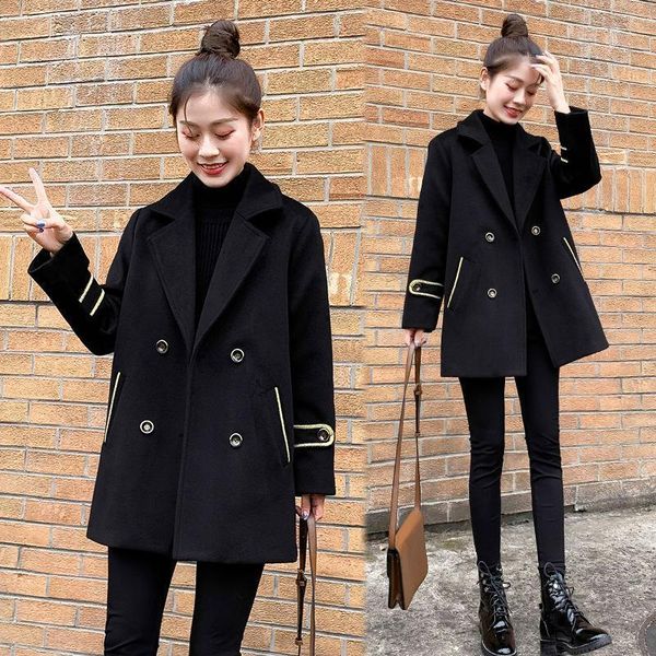 women's wool & blends 2021 autumn and winter small double breasted thick suit collar woolen coat middle long, Black
women's wool & blends 2021 autumn and winter small double breasted thick suit collar woolen coat middle long, Black