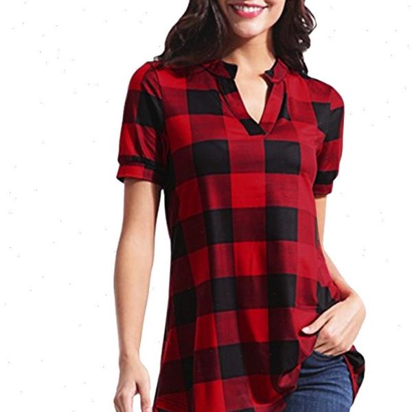 women shirts casual blouse plaid printed short sleeve v neck loose plus size vintage spring pullover tunics, White
women shirts casual blouse plaid printed short sleeve v neck loose plus size vintage spring pullover tunics, White