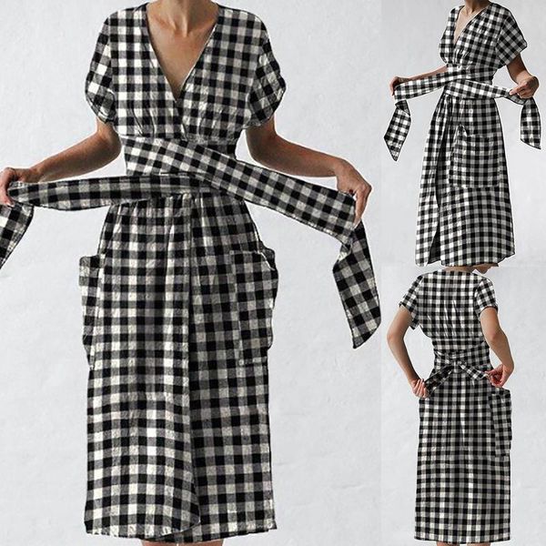 summer dresses women's casual short sleeve plaid printed cotton and linen v-neck tie dress zomer jurkjes dames 2021 jurk, Black;gray
summer dresses women's casual short sleeve plaid printed cotton and linen v-neck tie dress zomer jurkjes dames 2021 jurk, Black;gray