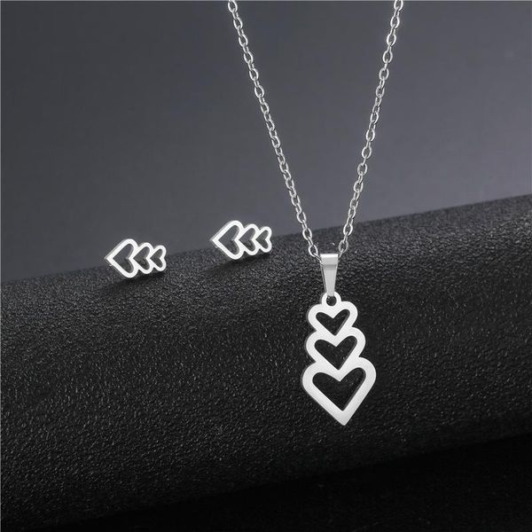small three love heart linked arrow shape pendant chain necklace sets choker for women collier korean stainless steel jewelry necklaces, Silver
small three love heart linked arrow shape pendant chain necklace sets choker for women collier korean stainless steel jewelry necklaces, Silver