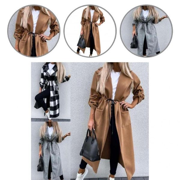 women's jackets autumn jacket solid color drawstring grid lace-up plaid waist long winter, Black;brown
women's jackets autumn jacket solid color drawstring grid lace-up plaid waist long winter, Black;brown