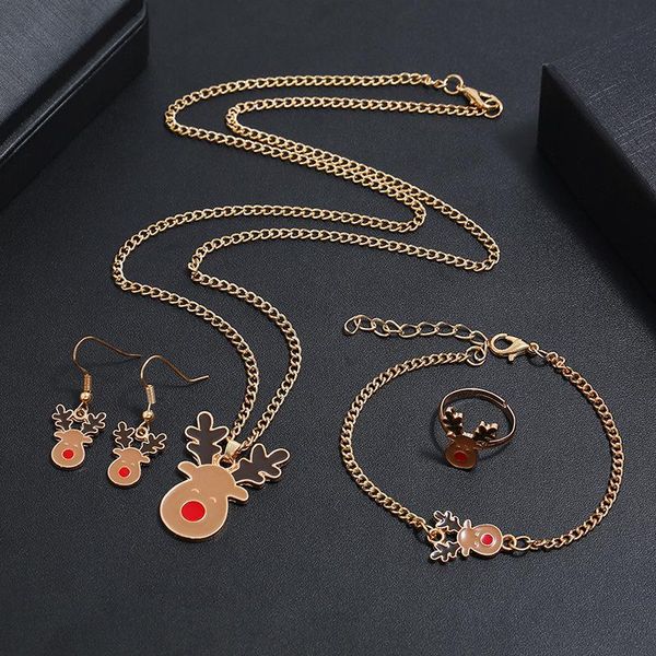earrings & necklace cute deer elk red nose bracelet ring 4 pcs set enamel animal christmas gifts jewelry for girl child, Silver
earrings & necklace cute deer elk red nose bracelet ring 4 pcs set enamel animal christmas gifts jewelry for girl child, Silver