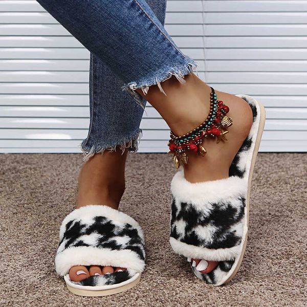 classic autumn and winter 2021 plush slippers for women, Black