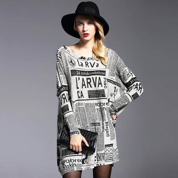 women sweaters casual knit dress long sleeve wear classic letter pattern loose hedging printed newspaper mid-length sweatershirt, White;black
women sweaters casual knit dress long sleeve wear classic letter pattern loose hedging printed newspaper mid-length sweatershirt, White;black