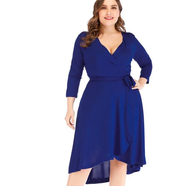 plus size dresses large women's v-neck slim waist with belt dress elegant seven-point sleeve, Black
plus size dresses large women's v-neck slim waist with belt dress elegant seven-point sleeve, Black