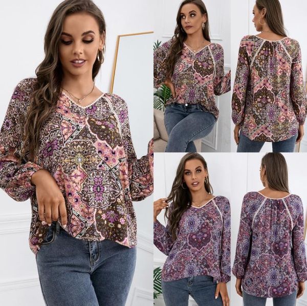 women's blouses & shirts loose casual stitching shirt bohemian v-neck long-sleeved printed women, White
women's blouses & shirts loose casual stitching shirt bohemian v-neck long-sleeved printed women, White