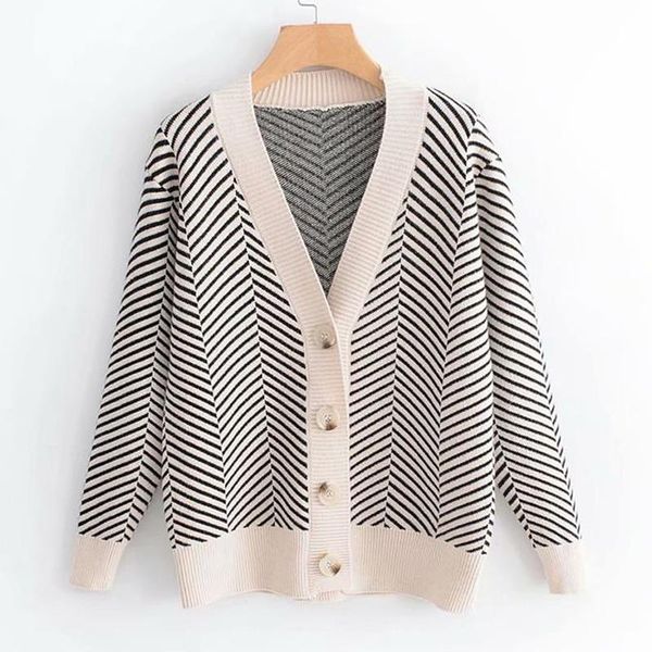 women's knits & tees 2021 autumn sweater korean version of the loose striped cardigan long-sleeved v-neck versatile jacket, White
women's knits & tees 2021 autumn sweater korean version of the loose striped cardigan long-sleeved v-neck versatile jacket, White