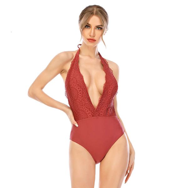 bikini deep v solid cover belly one piece open back lace stitching women's swimsuit, White;black
bikini deep v solid cover belly one piece open back lace stitching women's swimsuit, White;black