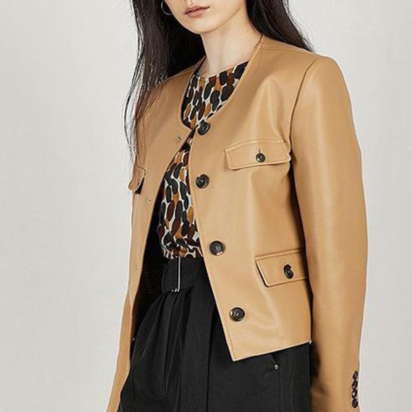 fashion simple single breasted jackets women elegant short solid faux leather coats spring o neck ladies women's, Black;brown
fashion simple single breasted jackets women elegant short solid faux leather coats spring o neck ladies women's, Black;brown