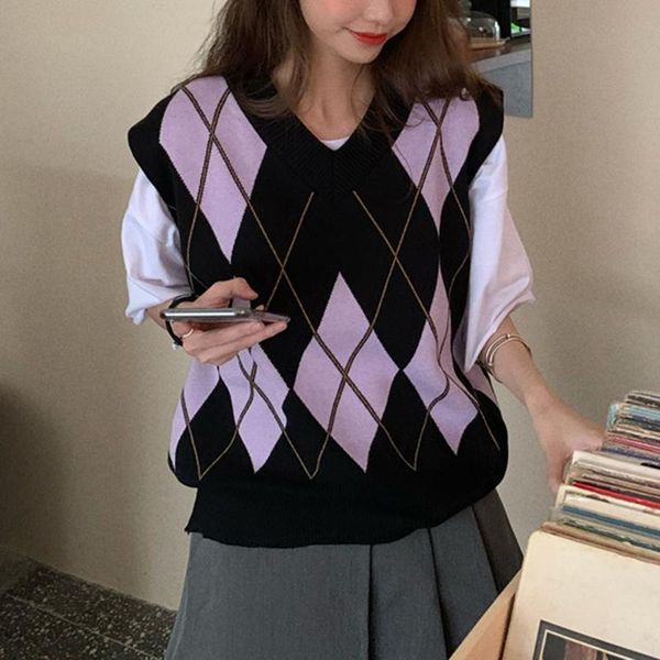 women's vests ljsxls vintage sleeveless v neck knitted vest sweater women streetwear pullovers loose woman casual outwear 2021 autumn w, Black;white
women's vests ljsxls vintage sleeveless v neck knitted vest sweater women streetwear pullovers loose woman casual outwear 2021 autumn w, Black;white
