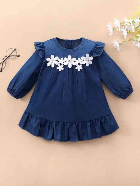 baby ruffle trim appliques denim dress she, Blue
baby ruffle trim appliques denim dress she, Blue