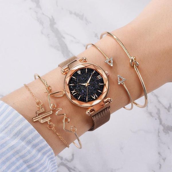 wristwatches rose gold starry sky dial watches women ladies crystal bracelet quartz wrist watch 5 pcs set relogio feminino, Slivery;brown
wristwatches rose gold starry sky dial watches women ladies crystal bracelet quartz wrist watch 5 pcs set relogio feminino, Slivery;brown