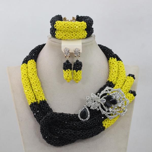 earrings & necklace luxury yellow/black african beaded jewelry set nigerian wedding bridal crystal beads women gift shpping anj109, Silver
earrings & necklace luxury yellow/black african beaded jewelry set nigerian wedding bridal crystal beads women gift shpping anj109, Silver