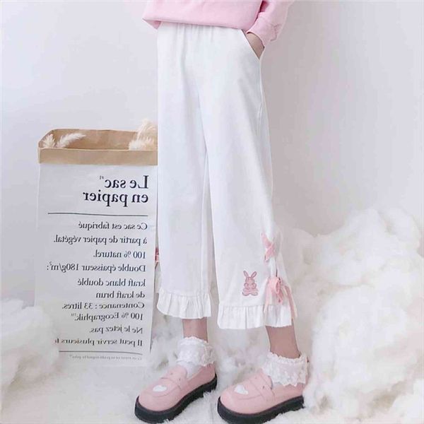 spring japanese casual black white women capri embroidery heart anime bow cute girl ruffles wide leg kawaii female trousers
spring japanese casual black white women capri embroidery heart anime bow cute girl ruffles wide leg kawaii female trousers