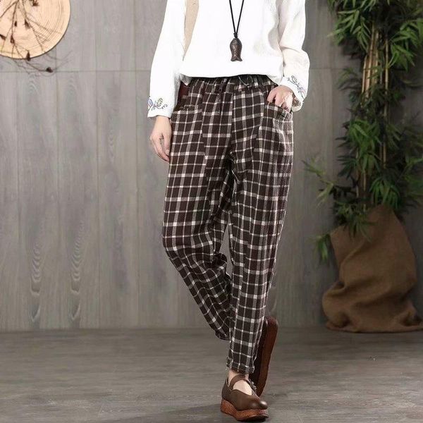 women's pants & capris cotton and linen plaid casual loose elastic waist drawstring lace-up leg harem, Black;white
women's pants & capris cotton and linen plaid casual loose elastic waist drawstring lace-up leg harem, Black;white