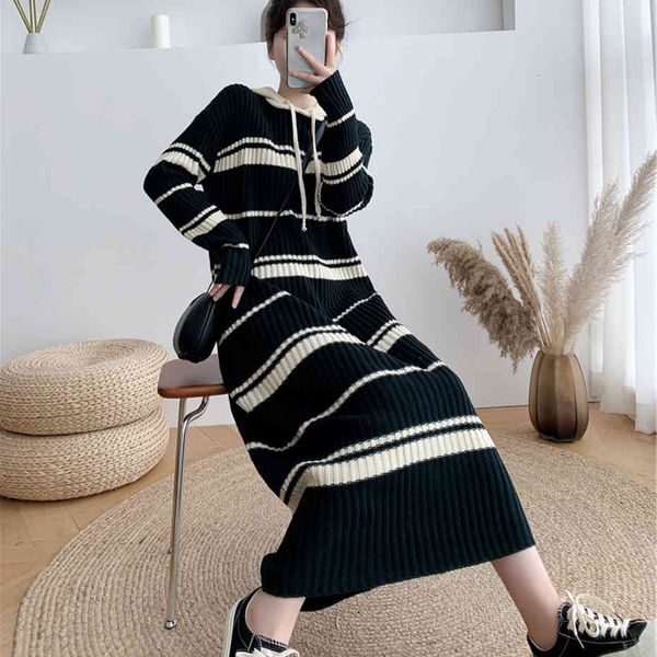 big mesh size striped sweater maxi mujer hoodie pullover knitting dress winter on the knee, Black;gray
big mesh size striped sweater maxi mujer hoodie pullover knitting dress winter on the knee, Black;gray