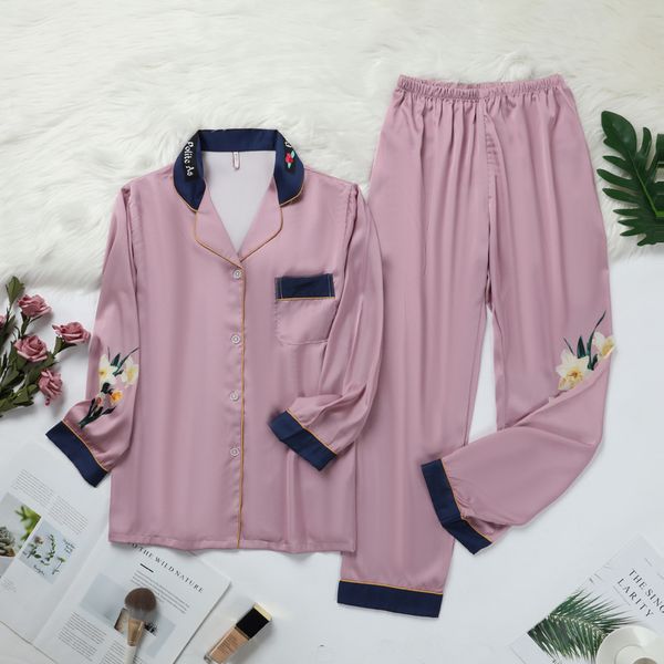 women flower printed pajamas sleepwear autumn ice silk long sleeve trousers suit fashion pyjamas set nightwear, Black;red
women flower printed pajamas sleepwear autumn ice silk long sleeve trousers suit fashion pyjamas set nightwear, Black;red